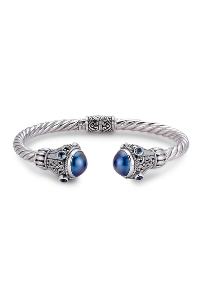Samuel B Jewelry Sterling Silver Twisted Blue Mabe Pearl And Blue Topaz Cable Bangle