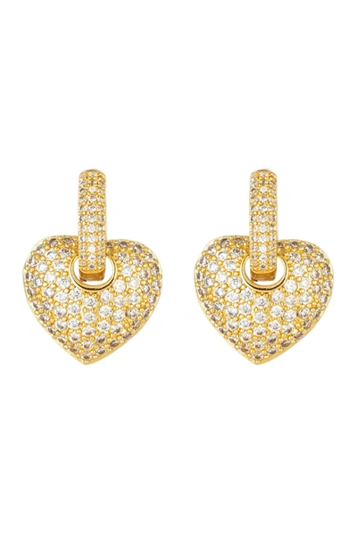 Eye Candy Los Angeles Brass Golden Hearts Cz Crystal Huggie Earrings