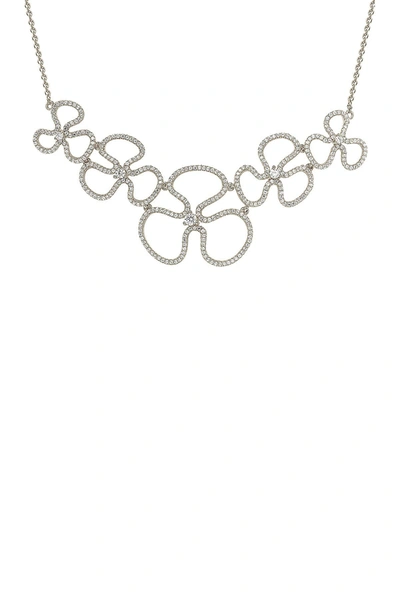 Suzy Levian Sterling Silver Cz Thin Floral Bib Necklace In White