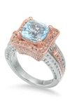 Suzy Levian Two-tone Sterling Silver Round Blue Topaz Ring