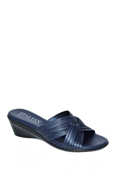Italian Shoemakers Saylor Criss-cross Strap Wedge Sandal In Blue Metal