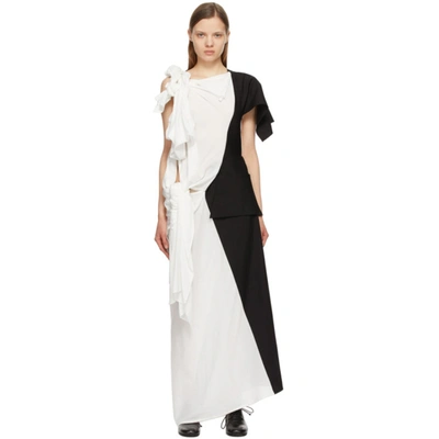 Yohji Yamamoto White & Black Left Body Dress In Black/wht