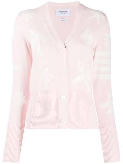 Thom Browne Intarsia-knit 4-bar Stripe Cardigan In Pink