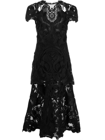 Jonathan Simkhai Guipure Lace Belted Midi Dress In Black