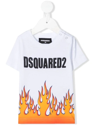 Dsquared2 White T-shirt For Baby Boy With Flames In 白色