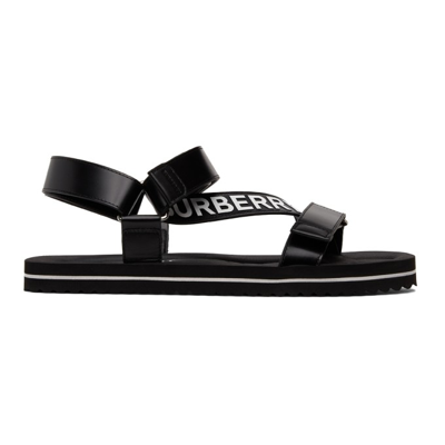 Burberry Ssense Exclusive Black Leather Patterson Flat Sandals