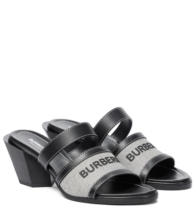 Burberry Honor Logo Mix Media Leather Sandals In Black