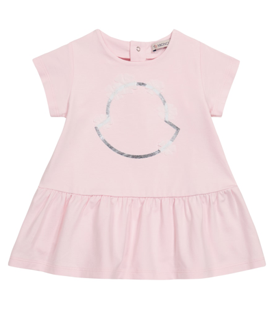 Moncler Baby Logo Stretch-cotton Dress In Pink