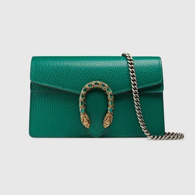 Gucci Dionysus Leather Super Mini Bag In Grün