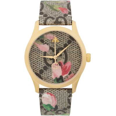 Gucci G-timeless Floral Print Gg Canvas Strap Watch, 38mm In Multi