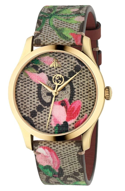 Gucci G-timeless Floral Print Gg Canvas Strap Watch, 38mm In Undefined