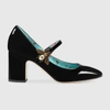 Gucci Patent Leather Mid-heel Pump With Bee In Pearl