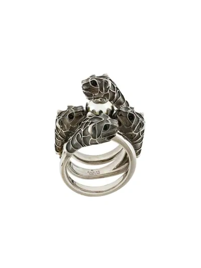 Gucci Double Wrap Ring With Tiger Heads In Metallic