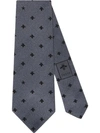 Gucci Silk Tie With Bees And Stars In Dark Grey Silk With Black Bees And Stars