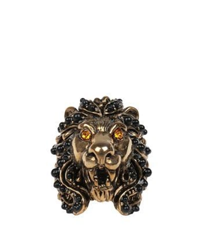 Gucci Gold-tone, Bead And Crystal Ring In 8132 Dark Yellow/bla