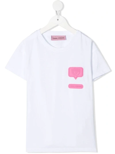 Chiara Ferragni Teen Logo-patch Short-sleeved T-shirt In White