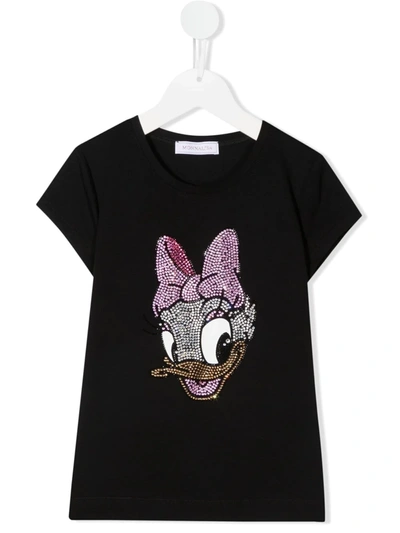 Monnalisa Kids' Daisy Duck Cotton Jersey T-shirt In Black