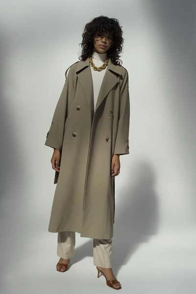 Musier Paris Dorothee Single-breasted Woven Trench In Green