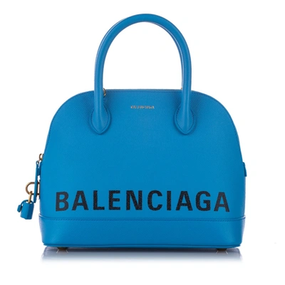 Balenciaga Ville Leather Satchel In Blue