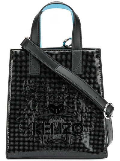 Kenzo Black Patent Mini Icons Tote In Llack