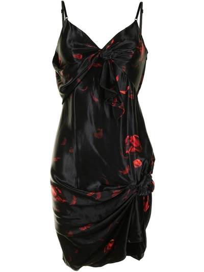 Alexander Wang Rose Printed Integrated Knots Cami Slip Dress In Black