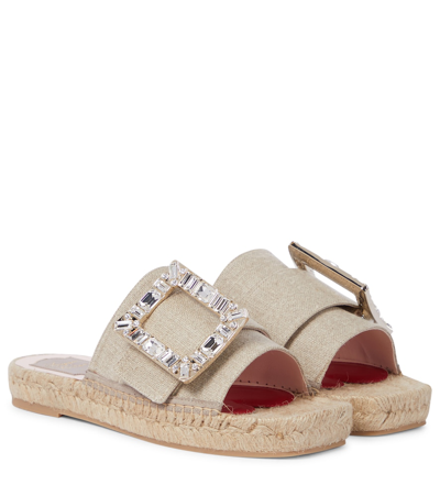 Roger Vivier Embellished Espadrille Sandals In Beige