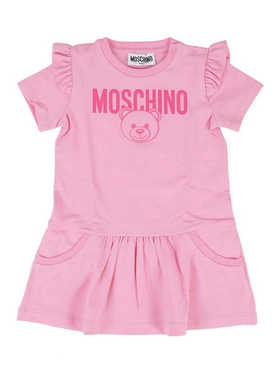 Moschino Kids' Teddy Print Cotton Dress In Pink