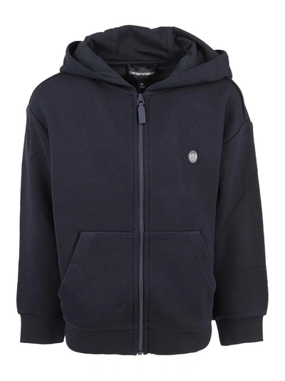 Emporio Armani Kids' Viscose Cotton Hoodie In Blue In Dark Blue