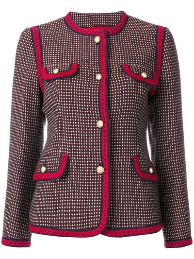 Gucci Polka Dot Collarless Jacket In Red And Khaki In Multicolour