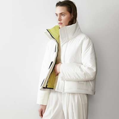 Caalo Reversible Cropped Sustainable Down Coat In White/acid Lime