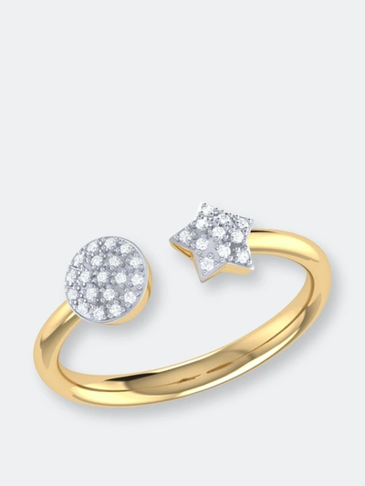 Luvmyjewelry Full Moon Star Diamond Open Ring In 14k Yellow Gold Vermeil On Sterling Silver