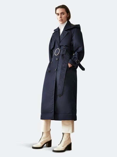 Caalo Sustainable Down Filled Satin Trench In Blue