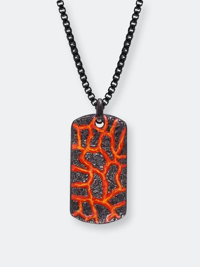 Luvmyjewelry Rivers Of Fire Black Rhodium Plated Sterling Silver Textured Red Orange Enamel Tag