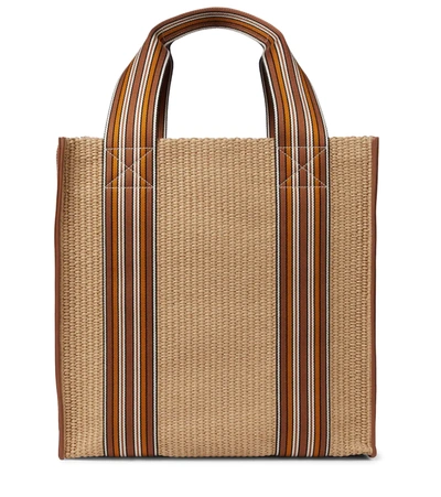 Loro Piana The Suitcase Stripe Cube Raffia Tote Bag In Natural/saddle