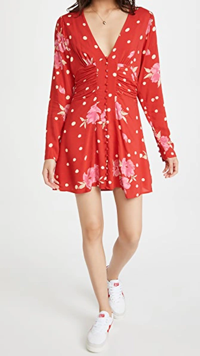 Free People Date Night Mini Dress In Floral Spot Print-red