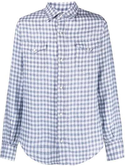 Alanui Western Gingham Linen Shirt In Light Blue Lapponia White