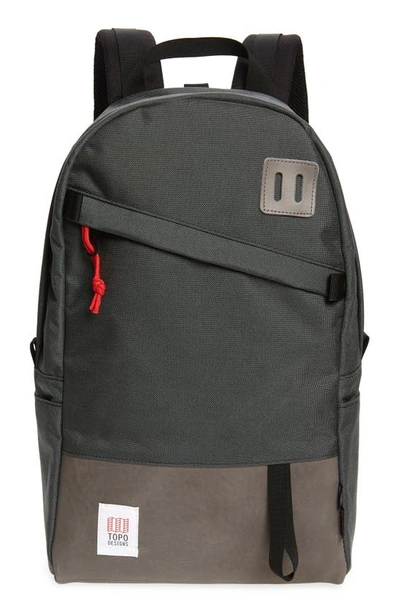 Topo Designs Canvas & Leather Daypack In Charcoal/ Charcoal Leather