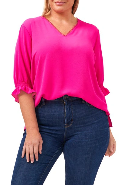 Cece Ruffle Sleeve Blouse In Bright Rose