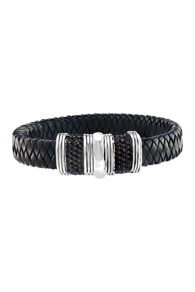 Effy Sterling Silver & Leather Black Sapphire Bracelet