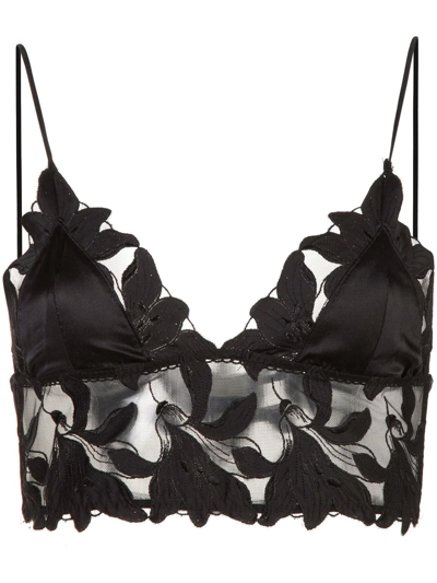 Fleur Du Mal Lily Embroidered Long Lined Triangle Bra In Black