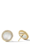 David Yurman Dy Elements Button Earrings In 18k Yellow Gold With Mother-of-pearl & Pave Diamonds