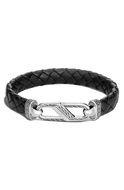 John Hardy Men's Sterling Silver Classic Chain Woven Leather Bracelet In Black