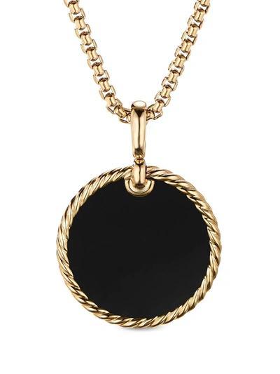 David Yurman 18kt Yellow Gold Dy Elements Mother-of-pearl And Black Onyx Disc Pendant Necklace In Black White