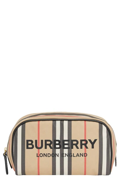 Burberry Small Icon Stripe Logo Cosmetics Case In Archive Beige