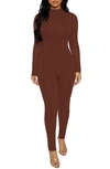 Naked Wardrobe Mock-neck Jumpsuit In Chocolate