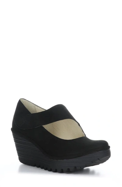 Fly London Yas Womens Leather Wedge Wedge Heels In Black Blackleather