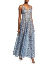 Dress The Population Ariyah Sequin Embroidered Ballgown In Blue