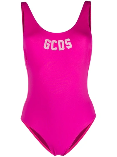 Gcds Logo露背连体泳衣 In Fuchsia