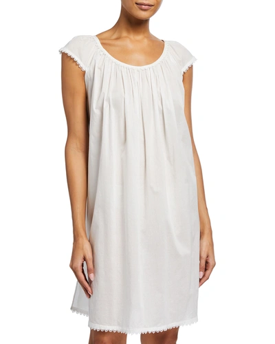 Pour Les Femmes Knee-length Cap-sleeve Nightgown W/ Flower Trim In White