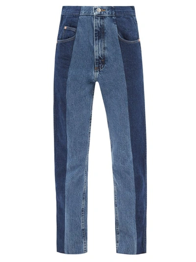 E.l.v. Denim + Net Sustain The Twin Frayed Two-tone High-rise Straight-leg Jeans In Dark Mid Blue